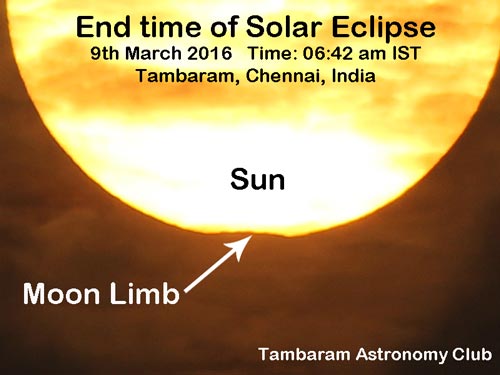 End Time of solar Eclipse, Mercury Transit,  9th May 2016, Tambaram Astronomy Club, Chennai, India